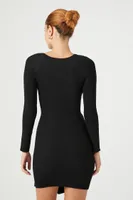 Women's Button-Front Midi Sweater Dress in Black Large