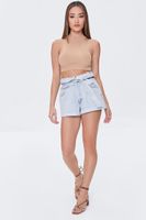 Women's Belted Foldover Denim Shorts in Light Denim Large