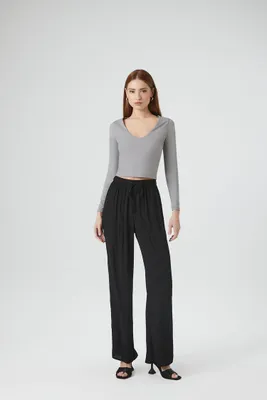 Women's Straight-Leg Crepe Pants in Black Large