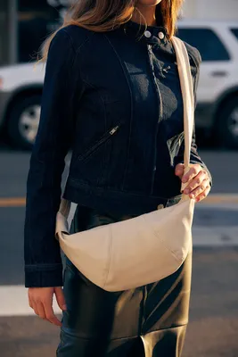 Women's Faux Leather Crescent Handbag in Cream
