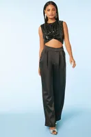 Women's Ruched Sequin Sleeveless Crop Top in Black Medium