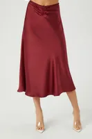 Women's Picot-Trim Satin Midi Skirt in Burgundy Medium