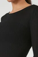 Women's Fitted Ribbed Knit Sweater Top in Black Medium