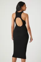 Women's Ribbed Knit Cutout Midi Dress in Black Small