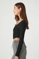 Women's Ribbed Corset Crop Top in Black Small