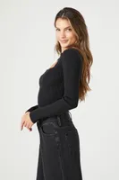 Women's Sweater-Knit Cutout Crop Top in Black, XL