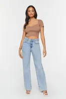 Women's Short-Sleeve Sweater-Knit Crop Top