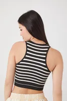 Women's Seamless Striped Cropped Tank Top in Black/Vanilla Large