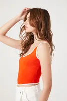 Women's Ringer Crop Top in Fiery Red/Cream Large