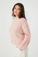 Women's Open-Knit Drop-Sleeve Sweater in Rose Small