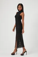 Women's Mesh Turtleneck Maxi Dress in Black Medium