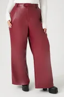 Women's Faux Leather Trouser Pants in Maroon, 3X