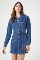 Women's Frayed Denim Mini Dress in Medium Denim, XS