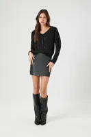 Women's Sequin V-Neck Sweater in Black/Silver Small