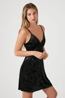 Women's Velvet V-Neck Mini Dress in Black, XS