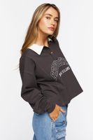 Women's Graphic Fleece Rugby Pullover in Charcoal/White Medium