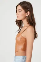 Women's Faux Leather Cutout Bustier Top Toasted Almond