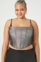 Women's Metallic Corset Cropped Cami in Silver, 2X