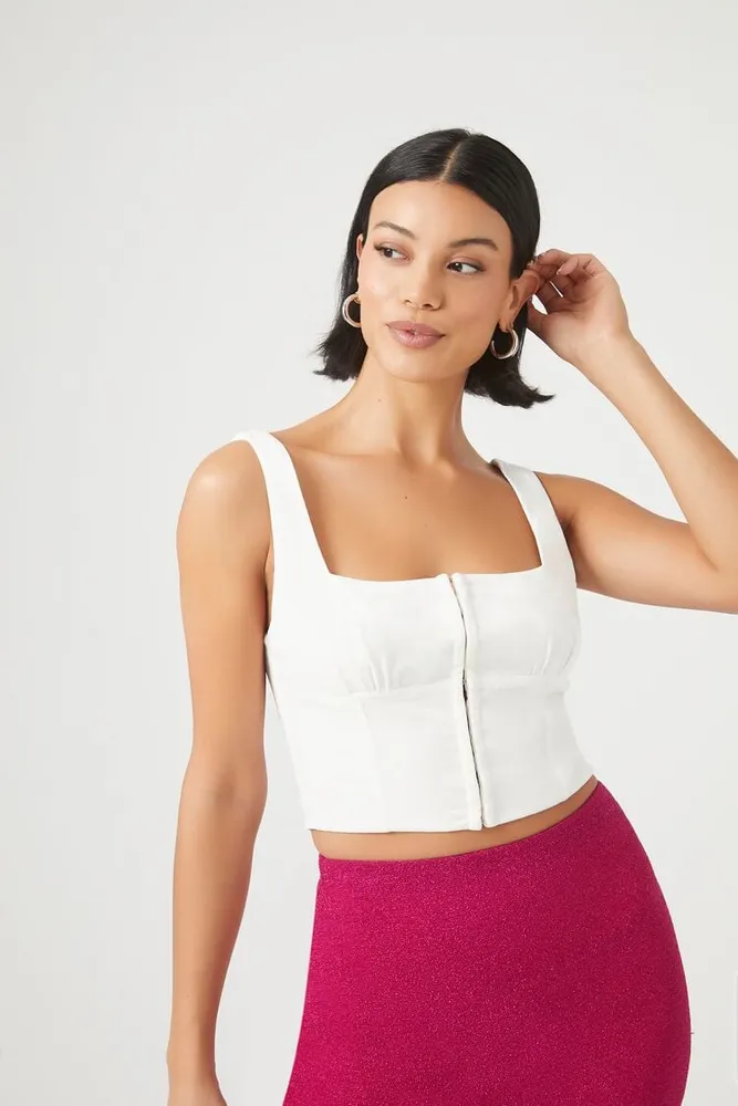 Women's Velvet Hook-and-Eye Crop Top in Cream Medium