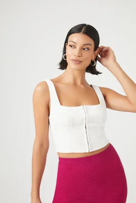 Women's Velvet Hook-and-Eye Crop Top in Cream Medium