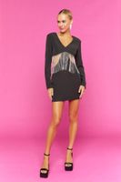 Women's Cutout Rhinestone Fringe Mini Dress in Black Medium