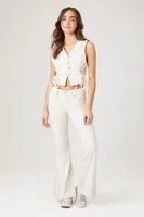 Women's Twill Lace-Up Cropped Vest in Vanilla Small