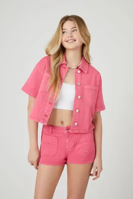 Women's Low-Rise Cargo Denim Shorts Pink
