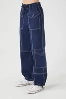 Women's Twill High-Rise Cargo Joggers in Blue/White Small