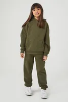 Kids Drop-Sleeve Hoodie (Girls + Boys) in Olive, 13/14