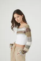 Women's Striped Shrug Sweater in Olive, XS