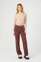 Women's Cropped Rib-Knit Sweater in Tan Small