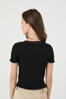 Women's Lace-Trim Sweater-Knit Top in Black Small