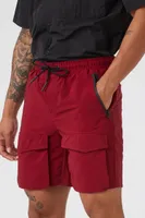 Men Drawstring Cargo Shorts in Burgundy Large