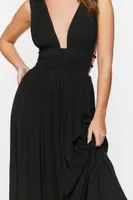 Women's Plunging Smocked Maxi Dress in Black Small