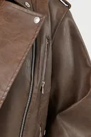 Women's Faux Leather Moto Jacket in Brown, 0X