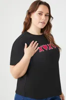 Women's XOXO Heart Graphic T-Shirt in Black, 3X