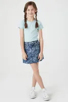 Girls Floral Denim Skirt (Kids) in Medium Denim, 13/14