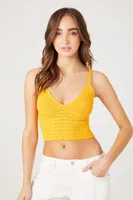 Women's Crochet Sweater-Knit Cropped Cami in Mustard Medium