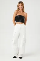 Women's Rhinestone Cropped Tube Top in Black, XL