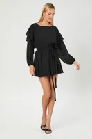 Women's Chiffon Belted Flounce Mini Dress in Black Medium