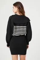 Women's Striped Sweater Mini Dress in Black/Vanilla Small