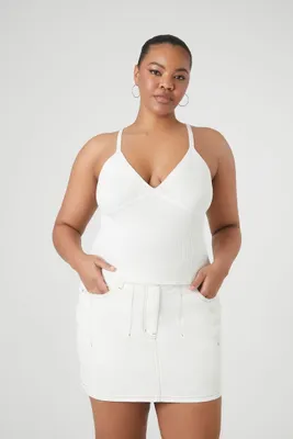 Women's Denim Mini Skirt in White, 1X