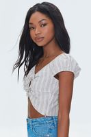 Women's Striped Linen-Blend Cutout Crop Top