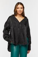 Women's Satin High-Low Shirt in Black Medium