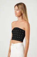 Women's Rhinestone Cropped Tube Top in Black Large