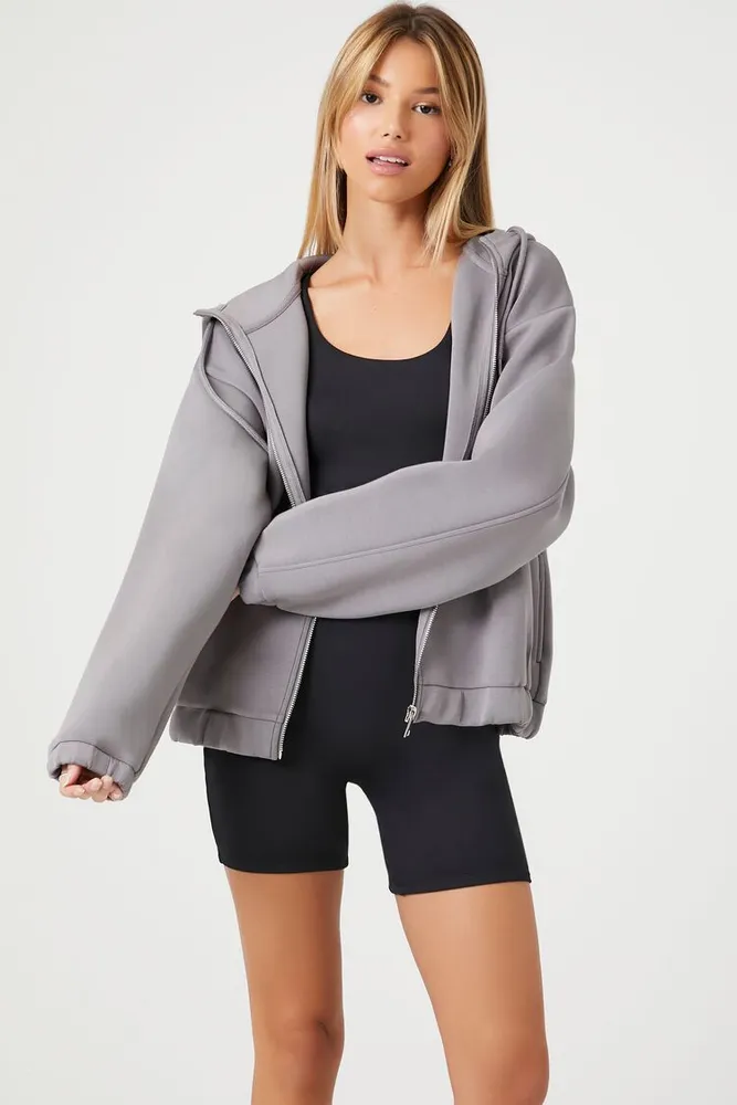 Women's Scuba Knit Zip-Up Hoodie in Dark Grey Medium