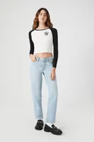 Women's Cropped New York Raglan T-Shirt in Cream/Black, XS