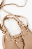 Women's Faux Leather Crescent Crossbody Bag in Taupe