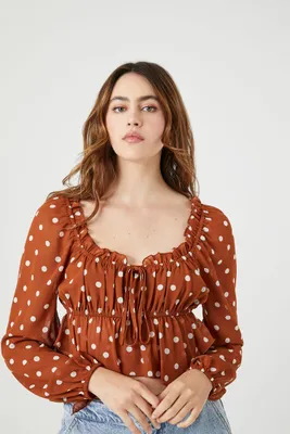 Women's Chiffon Polka Dot Top in Rust Large