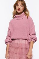 Women's Ribbed Turtleneck Sweater in Dawn Pink, XL